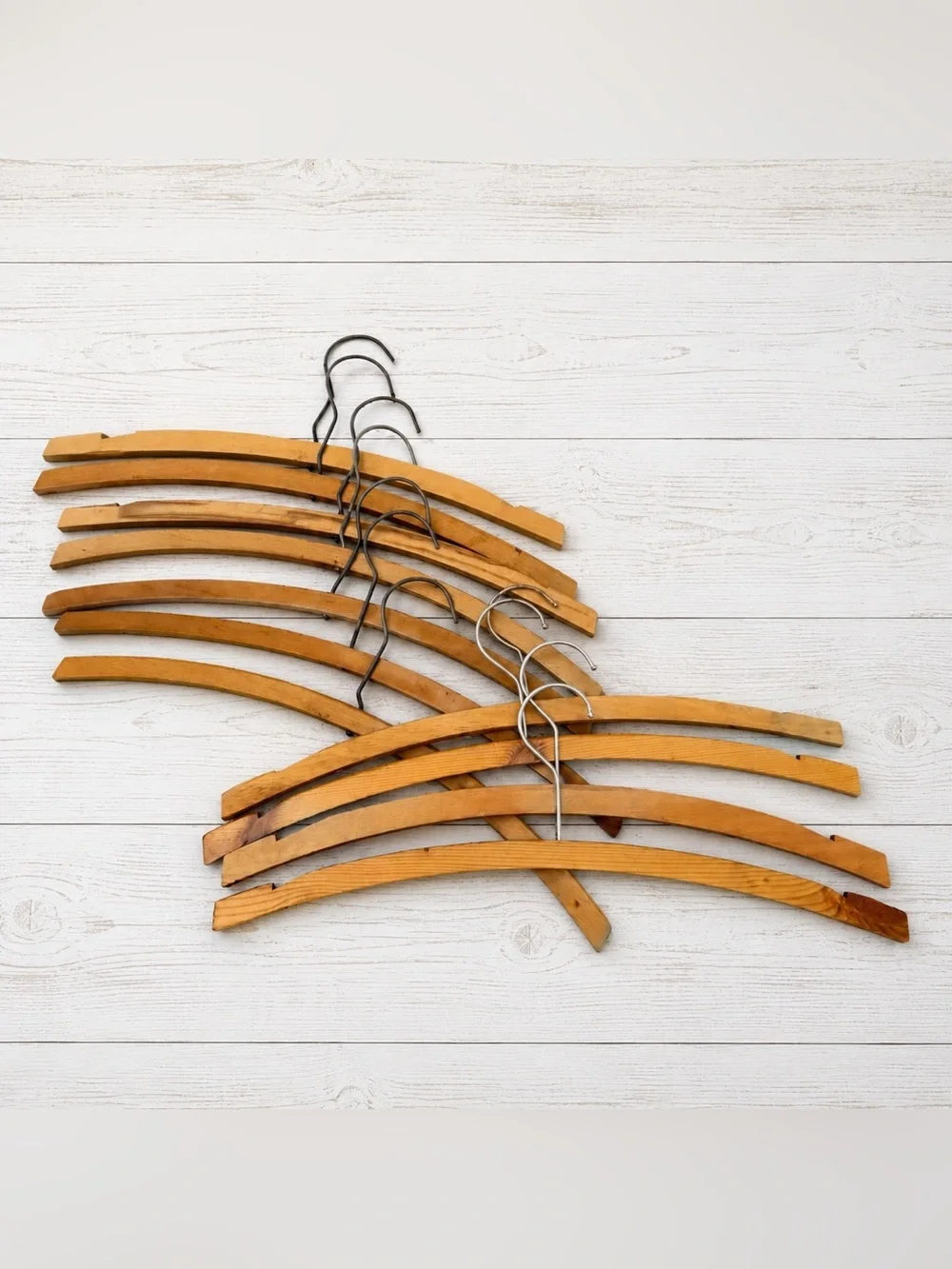 11 piece set of vintage curved solid wood coat suit hangers
